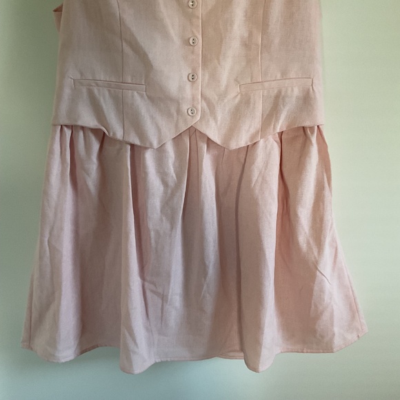 Paper Heart Linen Blend Pastel Pink Dress Sz XL Faux Separates Suit Vest Skirt - Picture 3 of 10